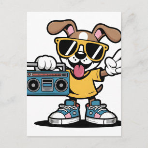 Retro Hip Hop Dog: Cool Cartoon Puppy Postcard