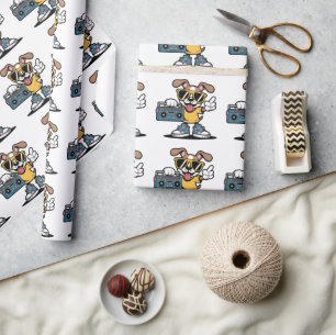 Retro Hip Hop Dog: Cool Cartoon Puppy  Wrapping Paper