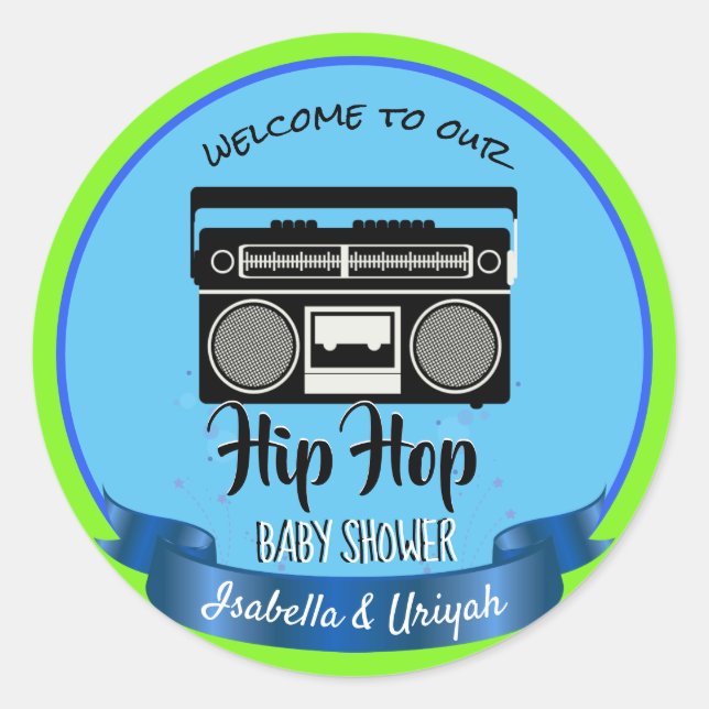 Retro Hip Hop Gender Reveal Baby Shower Classic Round Sticker (Front)