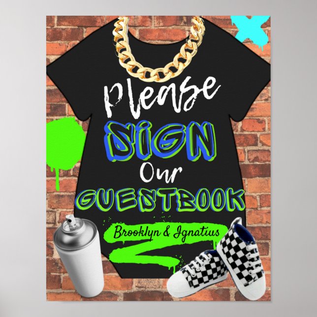 Retro Hip Hop Urban Baby Shower Guestbook Sign (Front)