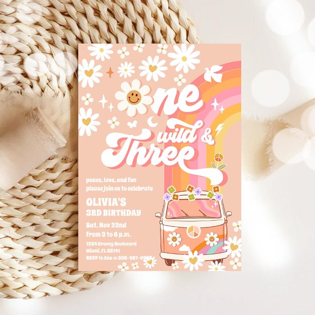 Retro Hippie 3rd Birthday Invitation (Creator Uploaded)