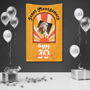 Retro Hippie 60's Custom Photo 70th Birthday Banner