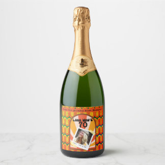 Retro Hippie 60's Custom Photo 70th Birthday Sparkling Wine Label