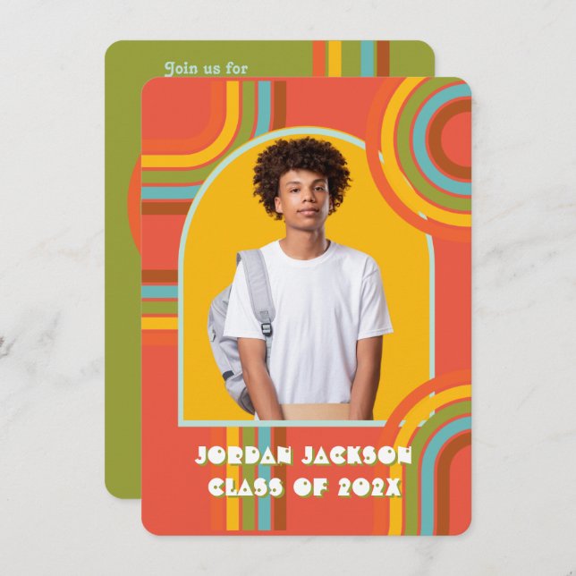 Retro Hippie 70's 60's Graduation Photo Invitation (Front/Back)