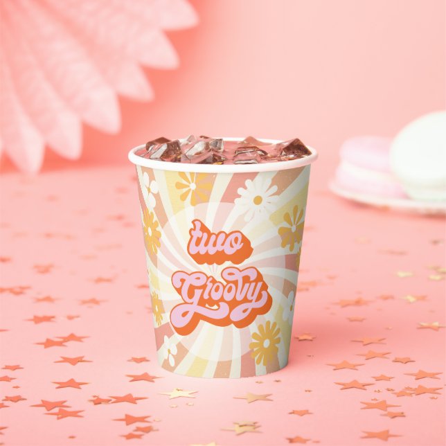 Retro Hippie 70's 60's Two Groovy Birthday Party Paper Cups (Insitu)