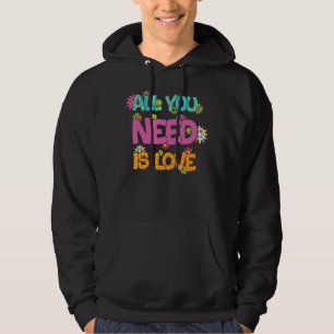 Retro Hippie All You Need Is Love Peace Sign Flowe Hoodie
