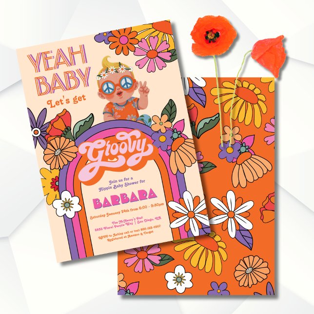 Retro Hippie Baby 70's 60's Groovy Baby Shower Invitation (Creator Uploaded)