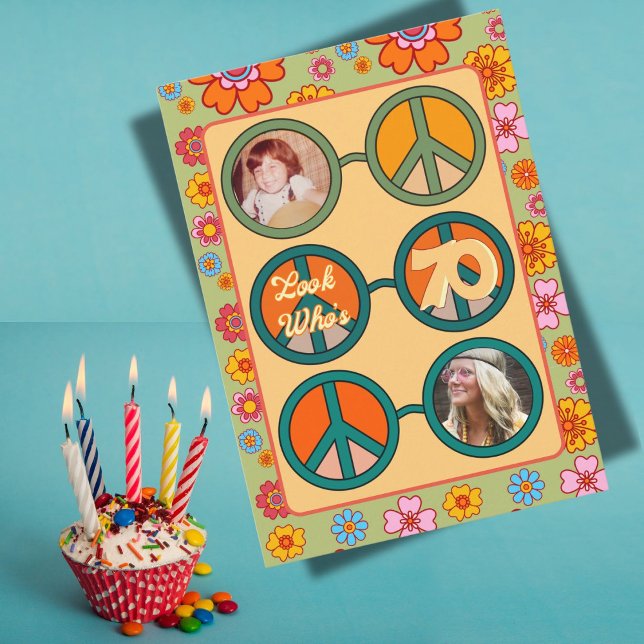 Retro Hippie Baby Boomer Photo Birthday Invitation (Creator Uploaded)