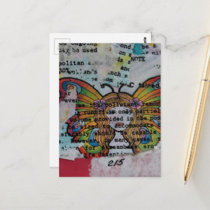 Retro Hippie Butterfly Woman Mixed Media Collage Postcard