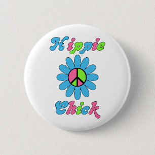 Retro Hippie Chick Peace Flower 6 Cm Round Badge
