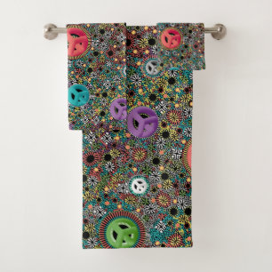 Retro Hippie Colourful Peace Sign 60s Pattern Bath Towel Set