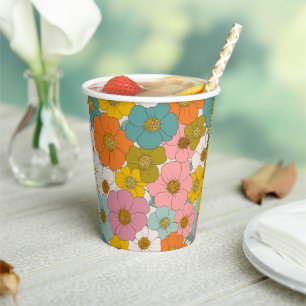 Retro Hippie Floral Birthday Paper Cups