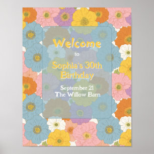 Retro Hippie Floral Birthday Welcome Poster