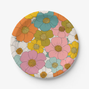 Retro Hippie Floral  Paper Plate
