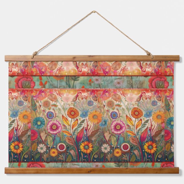Retro Hippie: Floral Patchwork Wall Hanging Hanging Tapestry (Front)