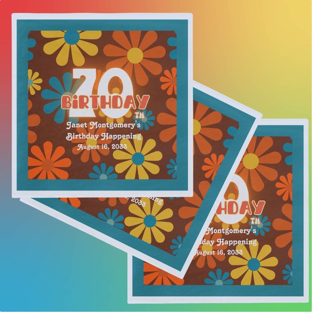 Retro Hippie Flower 1960's 70th Birthday  Napkin (Creator Uploaded)