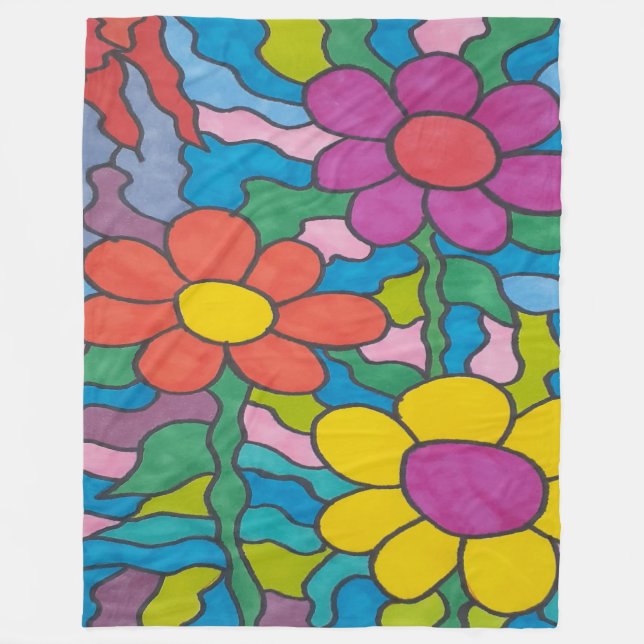 Retro Hippie Flower Art Fleece Blanket (Front)