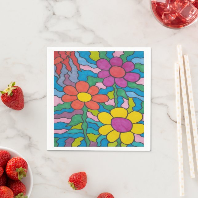 Retro Hippie Flower Art  Napkin (Insitu)
