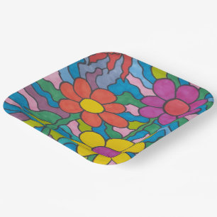 Retro Hippie Flower Art Paper Plate