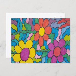 Retro Hippie Flower Art  Postcard