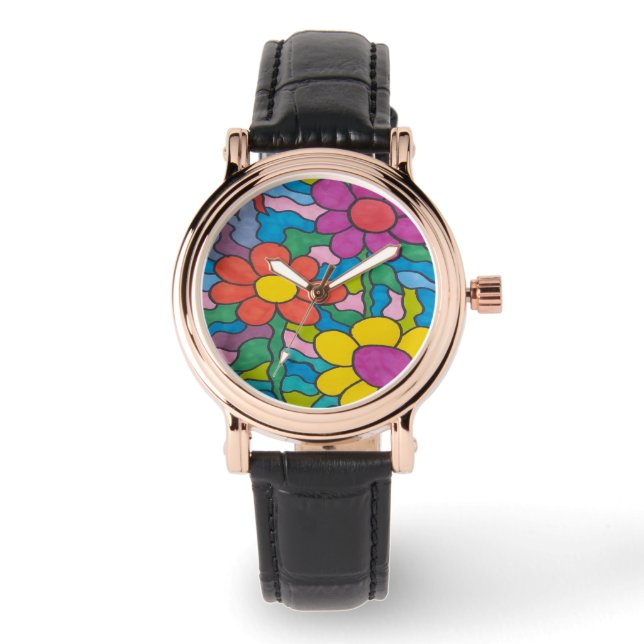Retro Hippie Flower Art  Watch (Front)