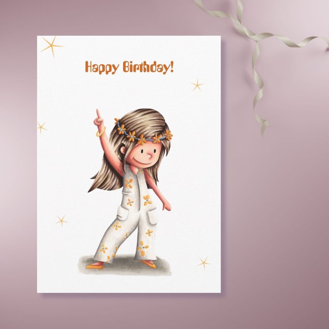 Retro Hippie Flower Girl Birthday Card (Creator Uploaded)
