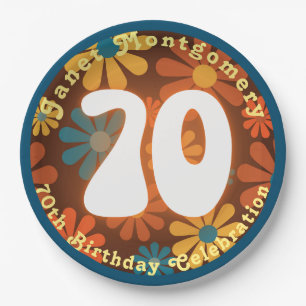 Retro Hippie Flower Power 70th Birthday  Paper Plate