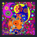 Retro Hippie Flower Power Colourful Cat Poster<br><div class="desc">Bright retro colourful hippie flowers with a hidden kitty. For more colourful  wall art visit the rest of this shop!</div>