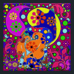 Retro Hippie Flower Power Paisley Cat Pop Art Poster<br><div class="desc">Bright retro colourful hippie flowers with a hidden kitty. For more colourful decor visit the rest of this shop!</div>