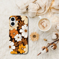 Retro Hippie Flowers Beige Yellow Brown Orange