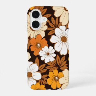 Retro Hippie Flowers Beige Yellow Brown Orange iPhone 16 Case