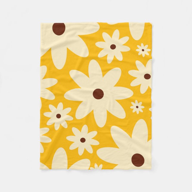 Retro Hippie Flowers Fleece Blanket (Front)