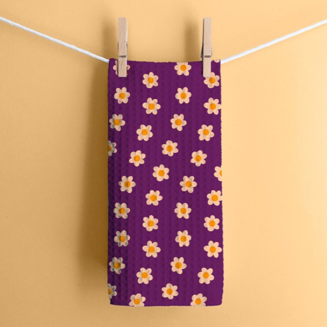 Retro Hippie Flowers on Purple Tea Towel (Creator Uploaded)