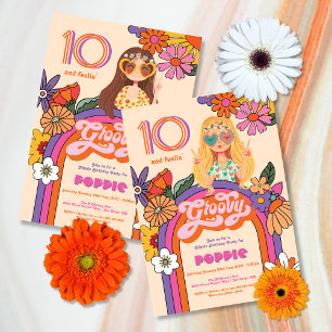 Retro Hippie Girl 70's 60's Groovy Birthday Party Invitation