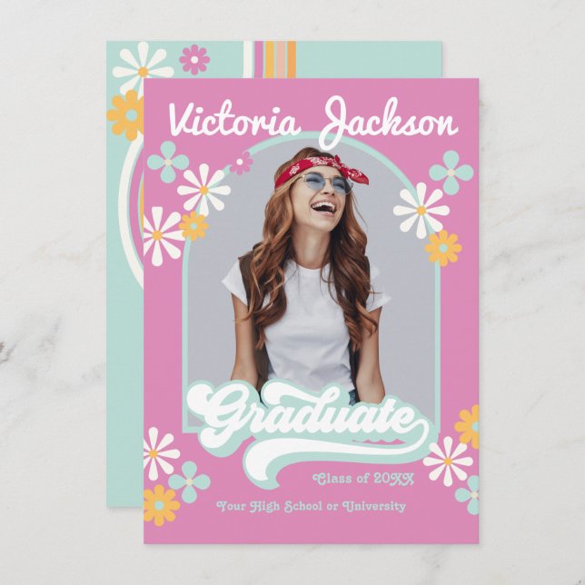 Retro Hippie Graduate Photo Announcement (Front/Back)