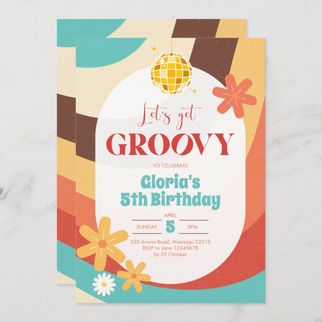 Retro Hippie Groovy Birthday Invitation (Front/Back)