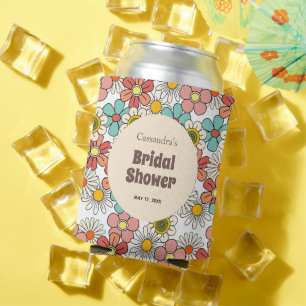 Retro Hippie Groovy Flower Bridal Shower Can Cooler