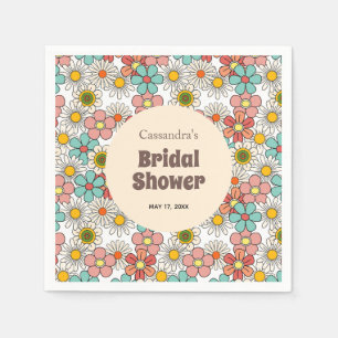 Retro Hippie Groovy Flower Bridal Shower  Napkin
