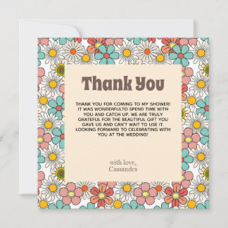 Retro Hippie Groovy Flower Bridal Shower Thank You Card