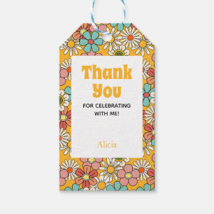 Retro Hippie Groovy Flower Hello Seventy Birthday Gift Tags