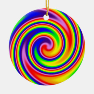 Retro Hippie Happy Rainbow Colours Soft Spiral Ceramic Tree Decoration