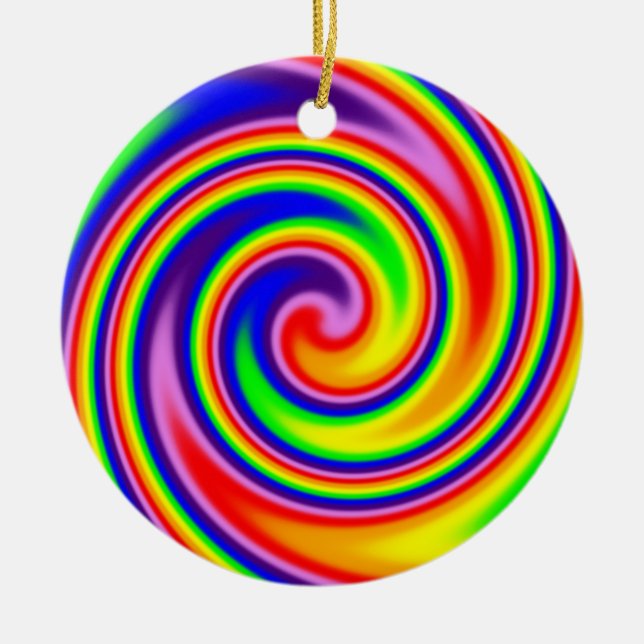 Retro Hippie Happy Rainbow Colours Soft Spiral Ceramic Tree Decoration (Front)