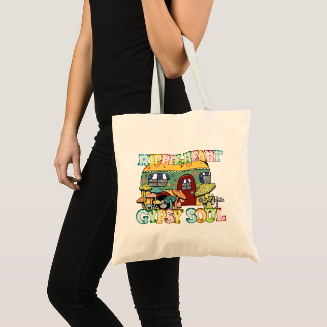 Retro Hippie Heart Gypsy Soul Mushrooms, Camper Tote Bag (Front (Product))