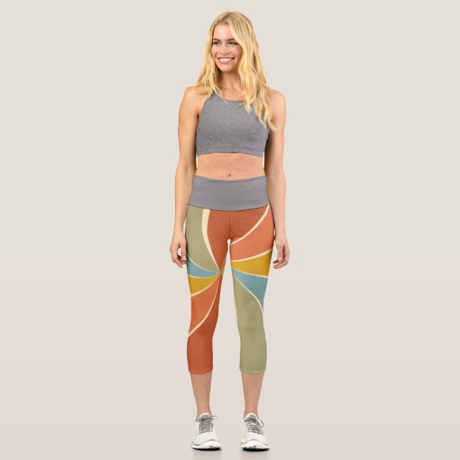 Retro Hippie Mixed Paint Style Swirls Pattern Capri Leggings (Front)