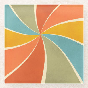 Retro Hippie Mixed Paint Style Swirls Pattern Glass Coaster