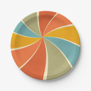 Retro Hippie Mixed Paint Style Swirls Pattern Paper Plate