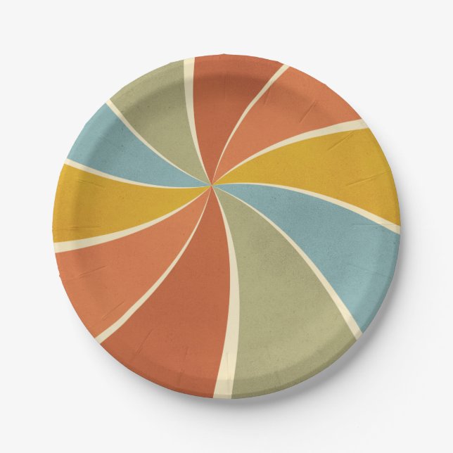 Retro Hippie Mixed Paint Style Swirls Pattern Paper Plate (Front)