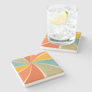 Retro Hippie Mixed Paint Style Swirls Pattern Stone Coaster