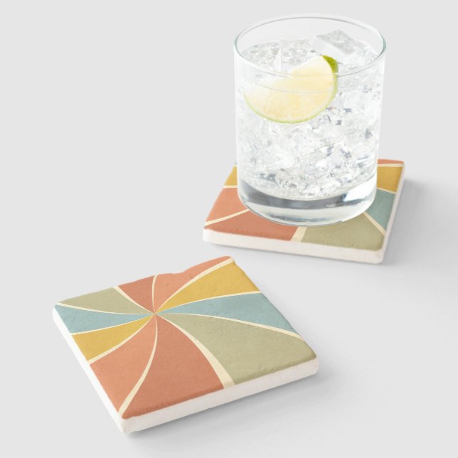 Retro Hippie Mixed Paint Style Swirls Pattern Stone Coaster (Side)