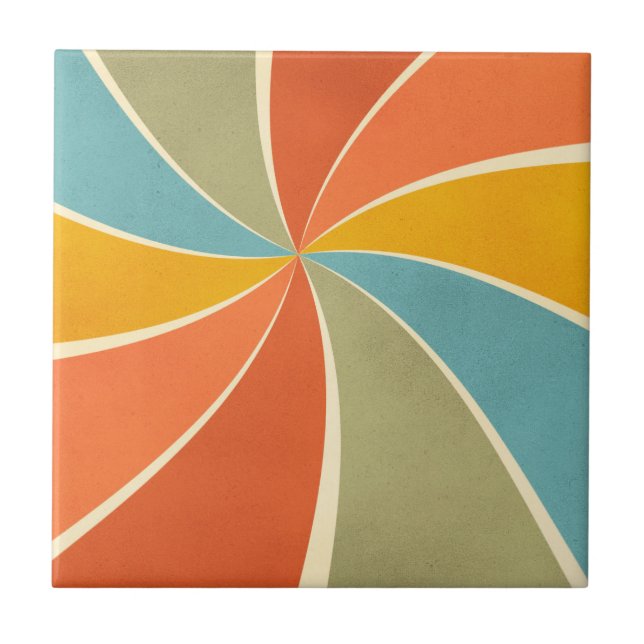 Retro Hippie Mixed Paint Style Swirls Pattern Tile (Front)